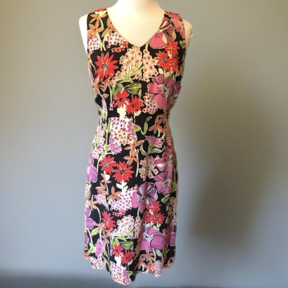 Vintage 95% silk 5% spandex floral Lilly Silk sheath dress  - sz 8